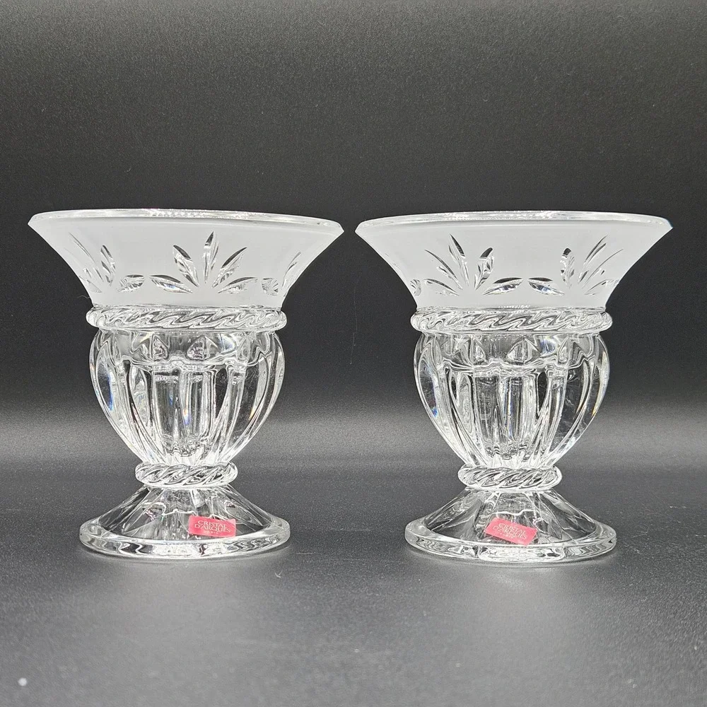 Cristal d'Arques Paris 24% Lead Crystal Frosted Leaf Votive Holders Set of 2